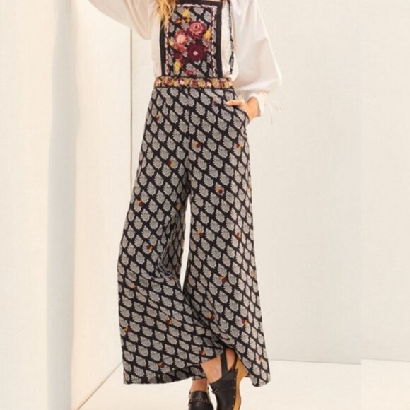 Like New Anthropologie Wide-Leg Embroidered Jumpsuit Size 2 - Picture 2 of 9